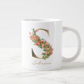 S Letter Gold Monogram Oranje Florals Extra Grote Beker (Rechts)