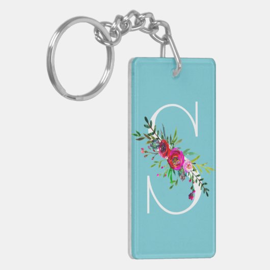S Letter Initiaal Monogram Bloemen Aangepaste Kleu Sleutelhanger (Voorkant Links)