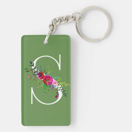 S Letter Initiaal Monogram Bloemen Aangepaste Kleu Sleutelhanger (achterkant)