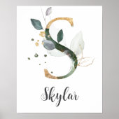 S Letter Monogram Groene Nursery Naam Muurprint Poster (Voorkant)