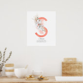 S Letter Monogram Witte Orchideeën en Pampagras Poster (Keuken)