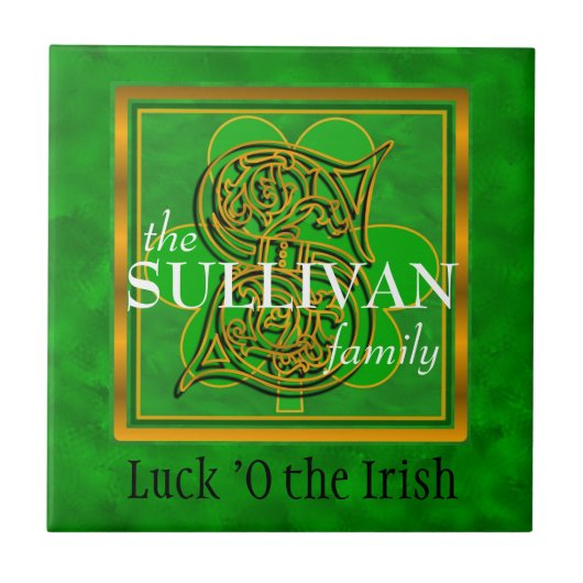 S "Luck of the Irish" Family Custom Monogram Tile Tegeltje (Voorkant)