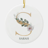S Monogram Floral Aangepast Keramisch Ornament (Voorkant)