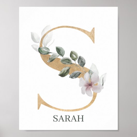 S Monogram Floral Aangepast Poster (Voorkant)