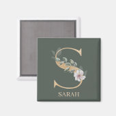 S Monogram Floral Gepersonaliseerd Magnet Magneet (Voorkant / Achterkant)