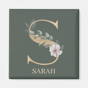 S Monogram Floral Gepersonaliseerd Magnet Magneet