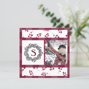 "S" Monogram Foto Holly Berry Wreath Holiday