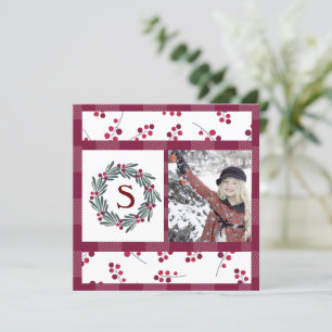 "S" Monogram Foto Holly Berry Wreath Holiday