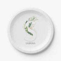 S Monogram Goud Groene Bladeren Elegante Naam