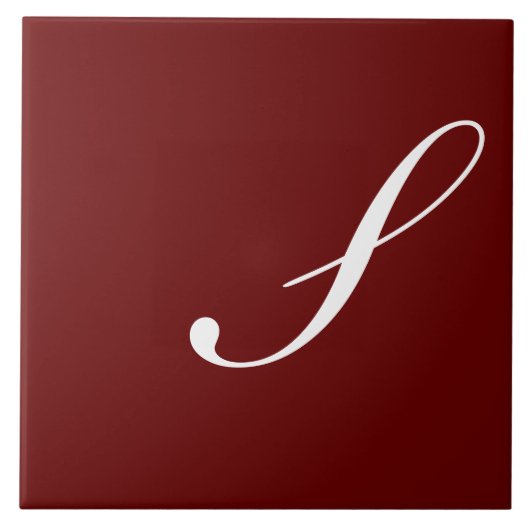 S Monogram Initiaal Wit op Maroon, Tegeltje (Voorkant)