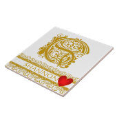 S Monogramme Nom Or Dentelle Rouge Carreau Modèle (Côté)