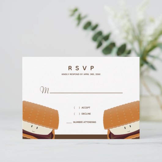 S’more Illustration Mariage blanc Brown carte RSVP (Debout devant)