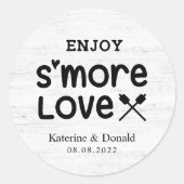 S’more Love Mariage Sticker rond en bois blanc (Devant)
