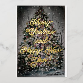 's Nachts Kerstmis, vrolijk kerstfeest nieuw jaar Folie Feestdagenkaart