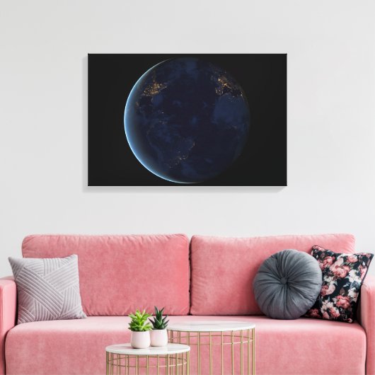 's Nachts licht de stad van de aarde Canvas Afdruk (Insitu (Woonkamer))
