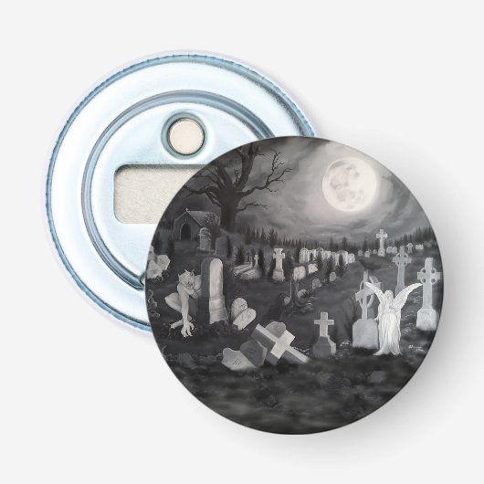 's Nachts op het kerkhof - Angel met Devil Button Flesopener (Voorkant)