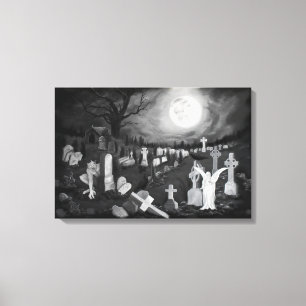 's Nachts op het kerkhof - Angel met Devil Canvas Afdruk