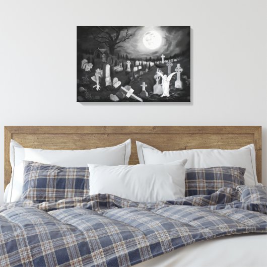 's Nachts op het kerkhof - Angel met Devil Canvas Afdruk (Insitu (Slaapkamer))