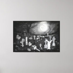 's Nachts op het kerkhof - Angel met Devil Canvas Afdruk