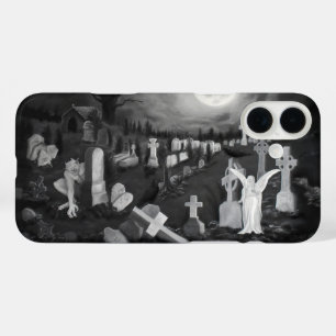 's Nachts op het kerkhof - Angel met Devil iPhone 16 Plus Hoesje