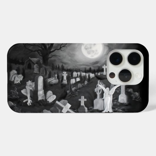 's Nachts op het kerkhof - Angel met Devil Case-Mate iPhone Case (Achterkant (horizontaal))