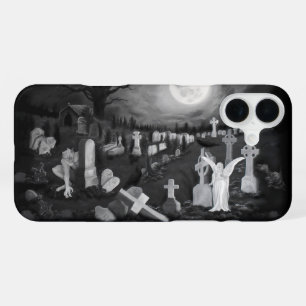 's Nachts op het kerkhof - Angel met Devil iPhone 16 Plus Hoesje