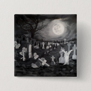 's Nachts op het kerkhof - Angel met Devil Vierkante Button 5,1 Cm
