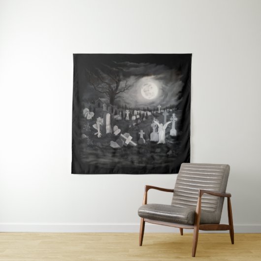 's Nachts op het kerkhof - Angel met Devil Wandkleed (In situ)