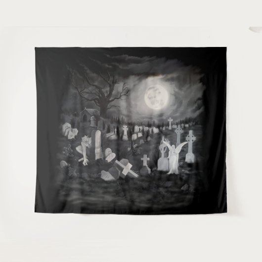 's Nachts op het kerkhof - Angel met Devil Wandkleed (Voorkant (horizontaal))