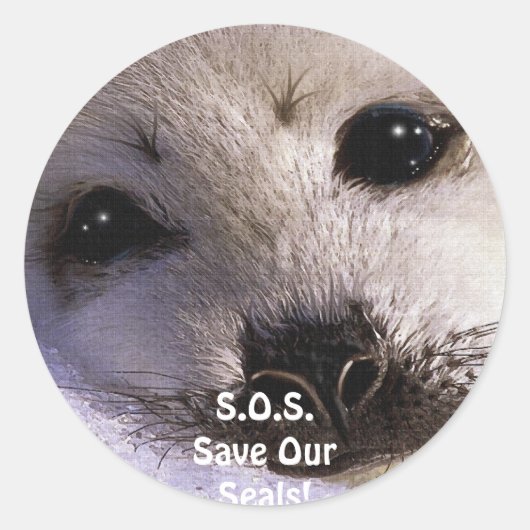 S.O.S. BESPAAR ONZE HARP SEALS RONDE STICKER (Voorkant)