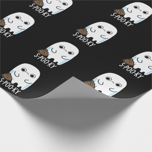 S-poo-ky Funny Ghost Poop Pun Dark BG Cadeaupapier (Hoek)