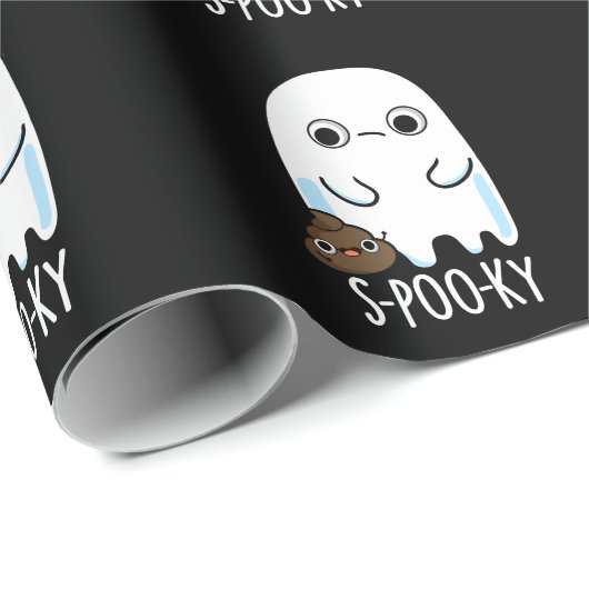 S-poo-ky Funny Ghost Poop Pun Dark BG Cadeaupapier (Rol Hoek)