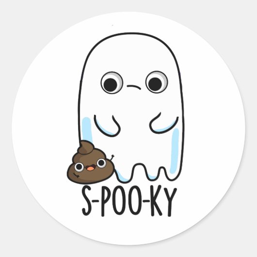 S-poo-ky Funny Ghost Poop Pun Ronde Sticker (Voorkant)