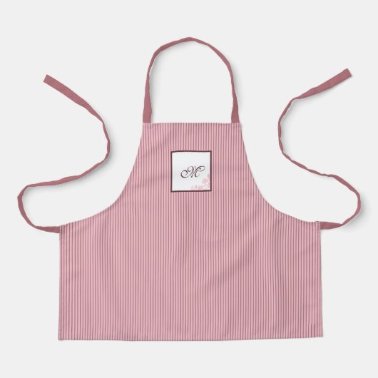 S Roze Stripe Roos Pattern Initiaal Monogram Schort (Voorkant)