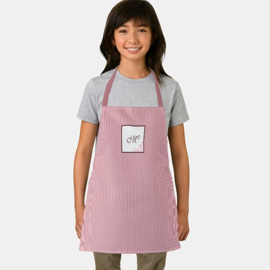 S Roze Stripe Roos Pattern Initiaal Monogram Schort (Insitu)