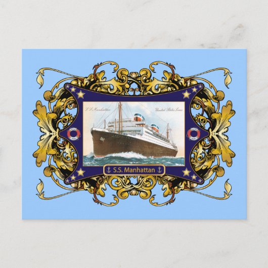 S.S. Manhattan Steamship Ship Briefkaart (Voorkant)