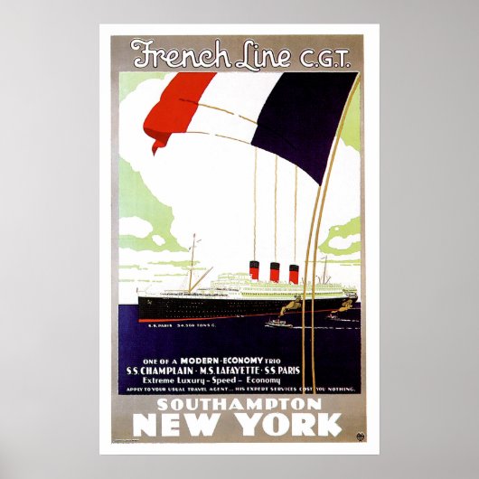 S.S. Paris French Line CGT  Ship Ad Poster (Voorkant)