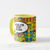 'S Werelds beste baas stripboek Pop Art Fun Retro Mok (Voorkant links)