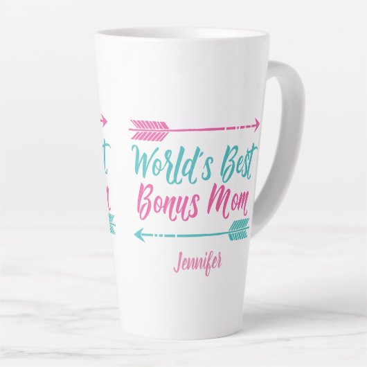 's Werelds beste bonusmam Stepmam Roze Moederdag Latte Mok (Rechterhoek)