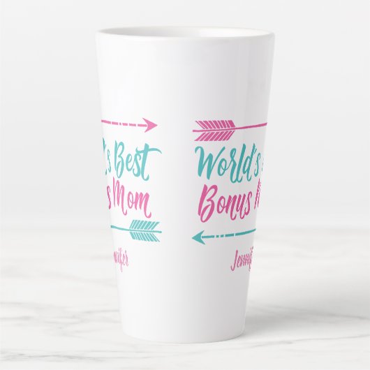 's Werelds beste bonusmam Stepmam Roze Moederdag Latte Mok (Voorkant)