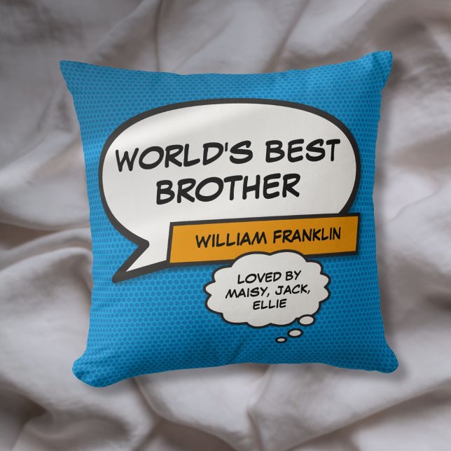 's Werelds Beste Brother Fun Comic Typographic Blu Kussen (World's Best Brother Fun Comic Typographic Blue Throw Pillow)