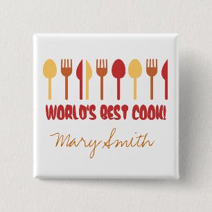 's Werelds beste Cook-aangepaste naam rood Sinaasa Vierkante Button 5,1 Cm