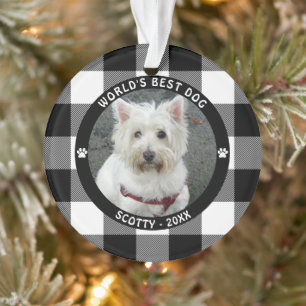 'S WERELDS BESTE DOG Black White Buffalo Check Nam Ornament