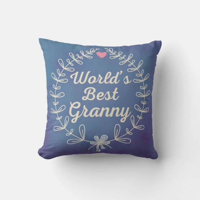 's Werelds beste Granny Hand Drawn Wreath Pillow Kussen (Voorkant)