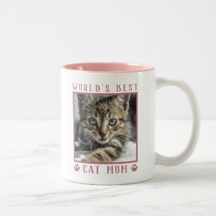 's Werelds beste kat mam roze schilderafdrukken fo Tweekleurige Koffiemok