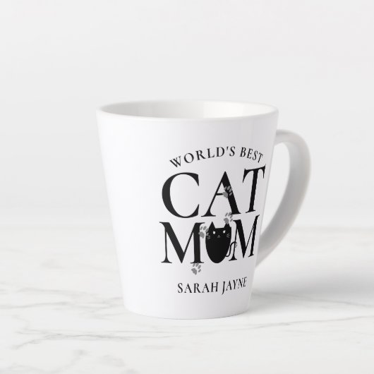 's Werelds beste kat mam Schattige gepersonaliseer Latte Mok (Rechterhoek)