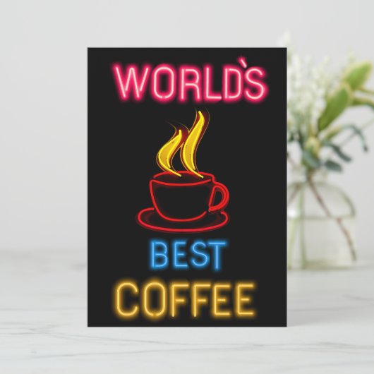 's Werelds beste koffie neon teken Feestdagenkaart (Staand voorkant)