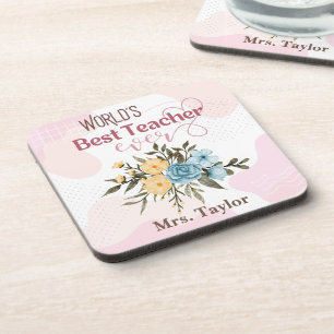 's Werelds beste leraar ooit Floral gepersonalisee Bier Onderzetter