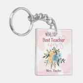 's Werelds beste leraar ooit Floral gepersonalisee Sleutelhanger (Voorkant Links)