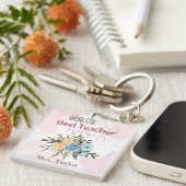 's Werelds beste leraar ooit Floral gepersonalisee Sleutelhanger (Voorkant Rechts)